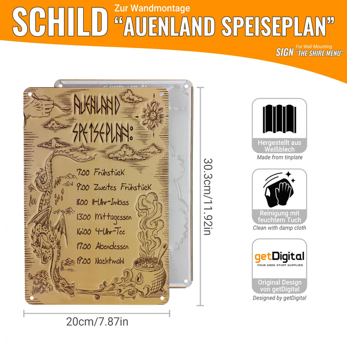 Blechschild Auenland Speiseplan: sieben Mahlzeiten am Tag