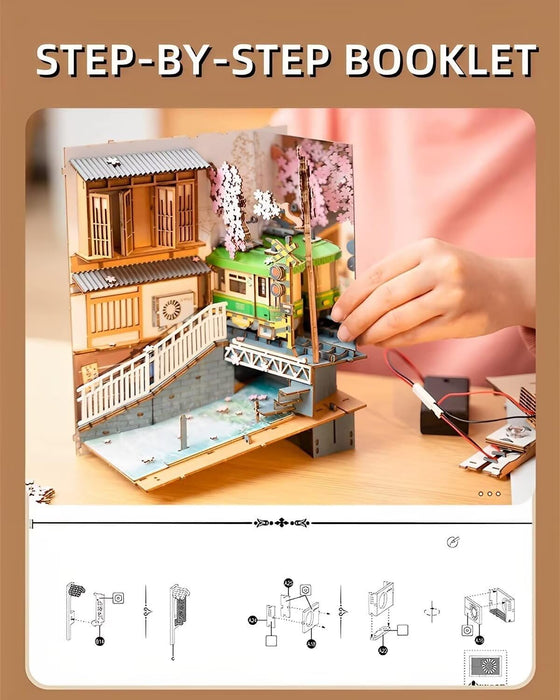 Kit de construcción de madera Book Nook – Sakura Densya 