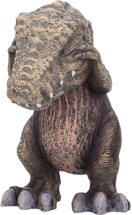Drei weise T-Rex Figuren: Nichts sehen, nichts hören, nichts sagen