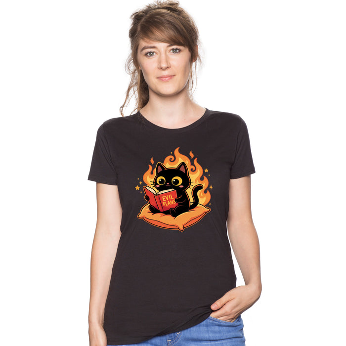 Chat Noir Lisant "Evil Plans" - Plans Maléfiques avec Style - Girlie Femme Yasmin