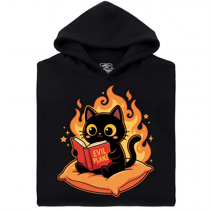 Chat Noir Lisant "Evil Plans" - Plans Maléfiques avec Style - Vue Principale Sweatshirt Noir