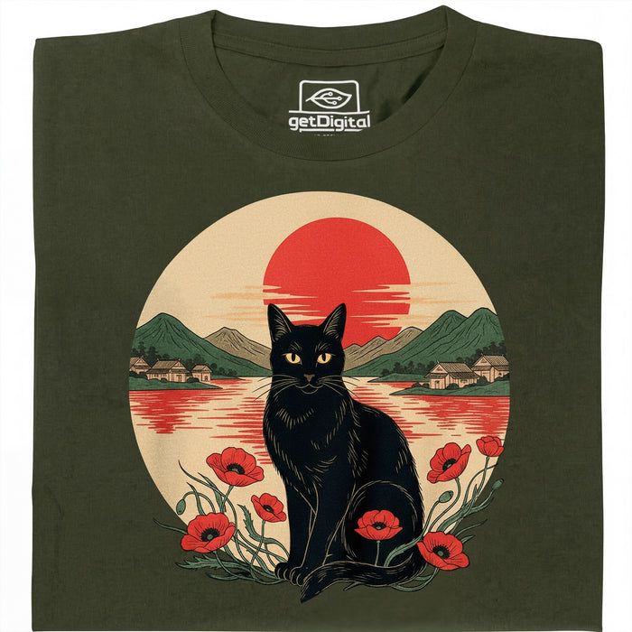 Sunset Cat  - Vista principale T-Shirt Verde scuro