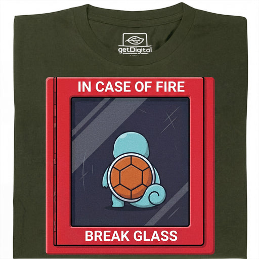 In Case of Fire - Break Glass  - Hauptansicht T-Shirt Dunkelgrün