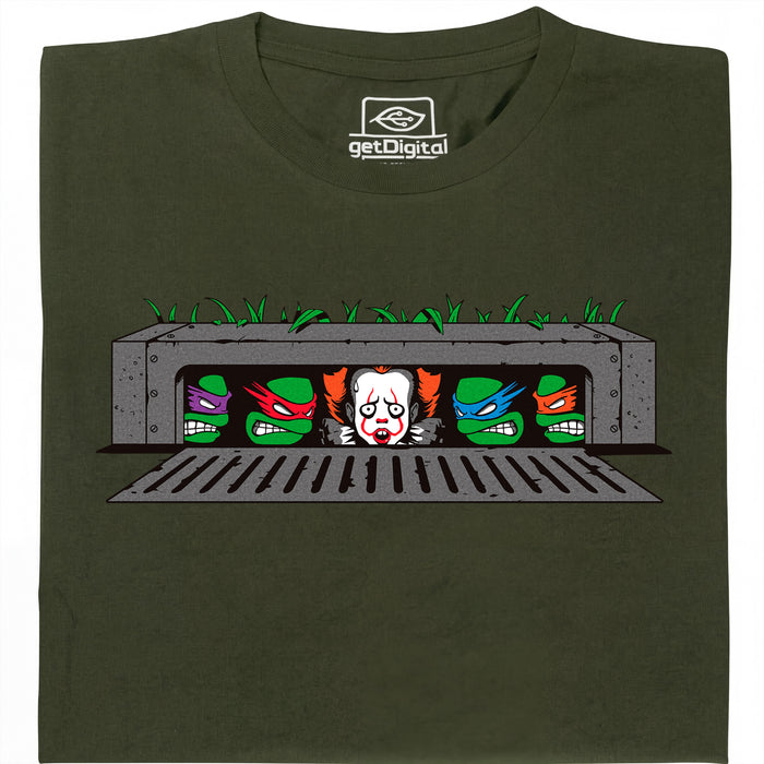 IT vs. Turtles - Vista principal Camiseta Verde Oscuro