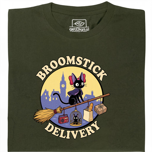 Broomstick Delivery - Le Chat Prend les Rênes du Service de Livraison - Vue principale T-Shirt Vert Foncé