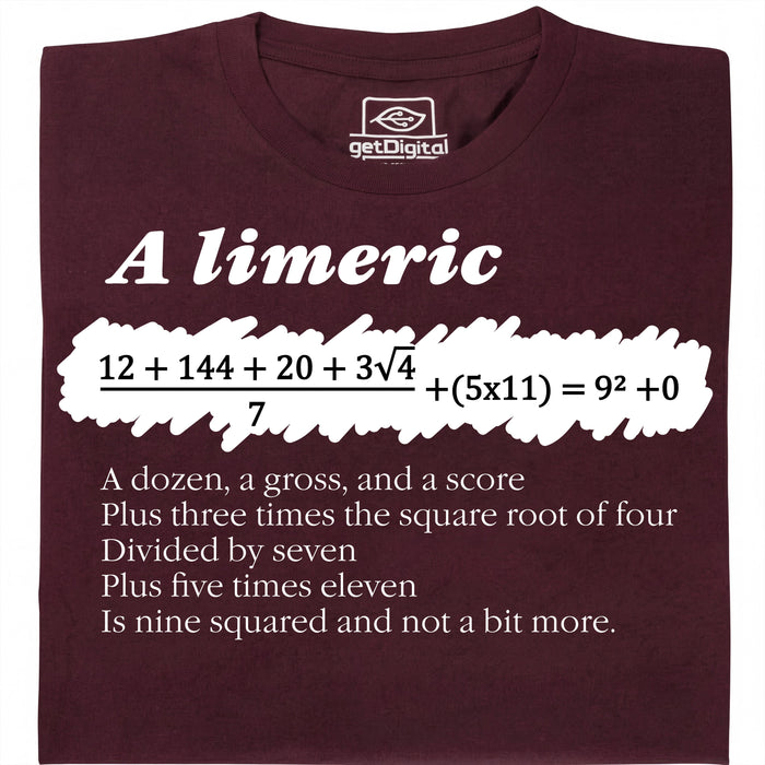 A Limerick - Wiskundig gedicht met vergelijking - Hoofdweergave T-shirt Donkerrood