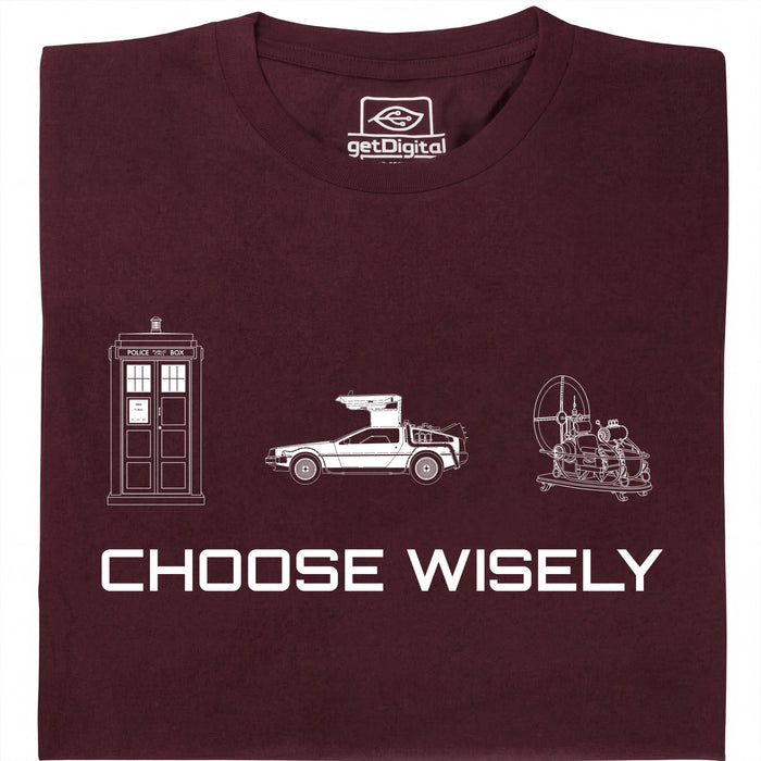 Choose Your Time Machine - Hoofdweergave T-shirt Donkerrood