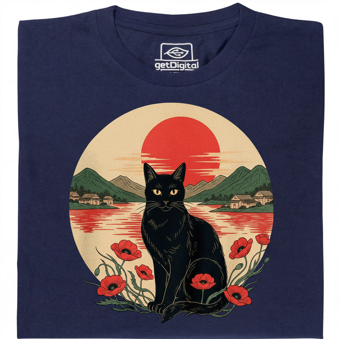 Sunset Cat  - Vista principale T-Shirt Blu navy