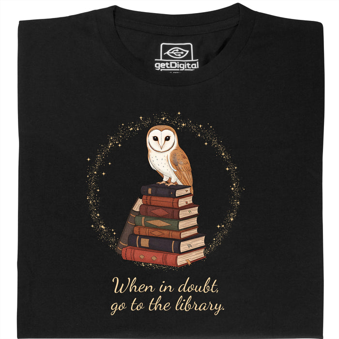 When in doubt, go to the library - Vue principale T-Shirt Noir