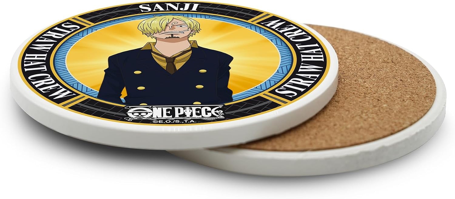 One Piece ceramic coaster with Sanji design, side view