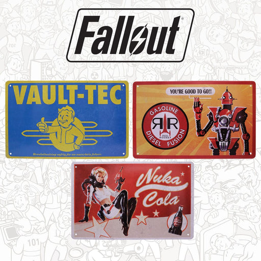 Fallout set di 3 targhe in metallo (Vault-Tec, Red Rocket, Nuka Cola)